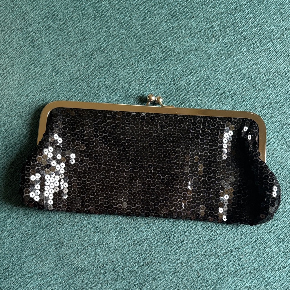LOFT Black Sequin Kiss-Lock Clutch